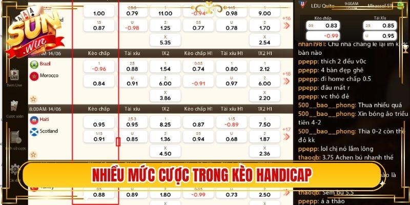 Nhiều mức cược trong kèo Handicap