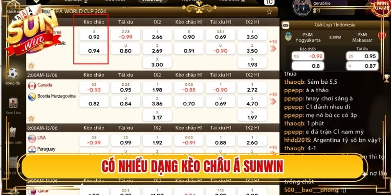 Có nhiều dạng kèo châu Á Sunwin