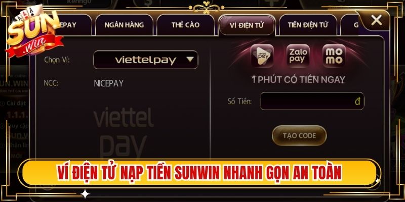 Ví điện tử nạp tiền Sunwin nhanh gọn an toàn hiệu quả